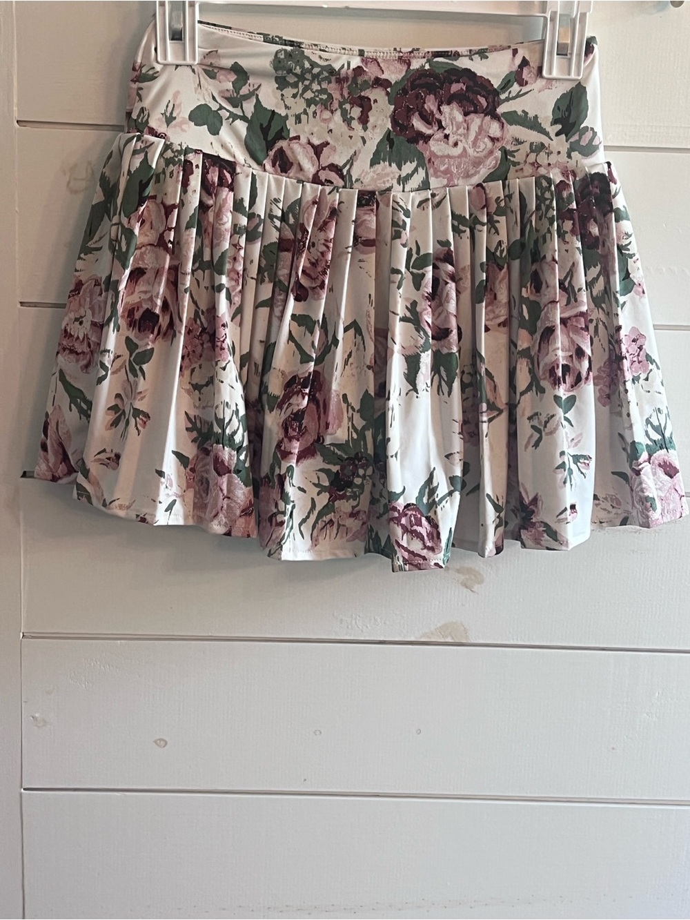 Laura Ashley Floral Pleated Skater Skirt in Cream and Mauve